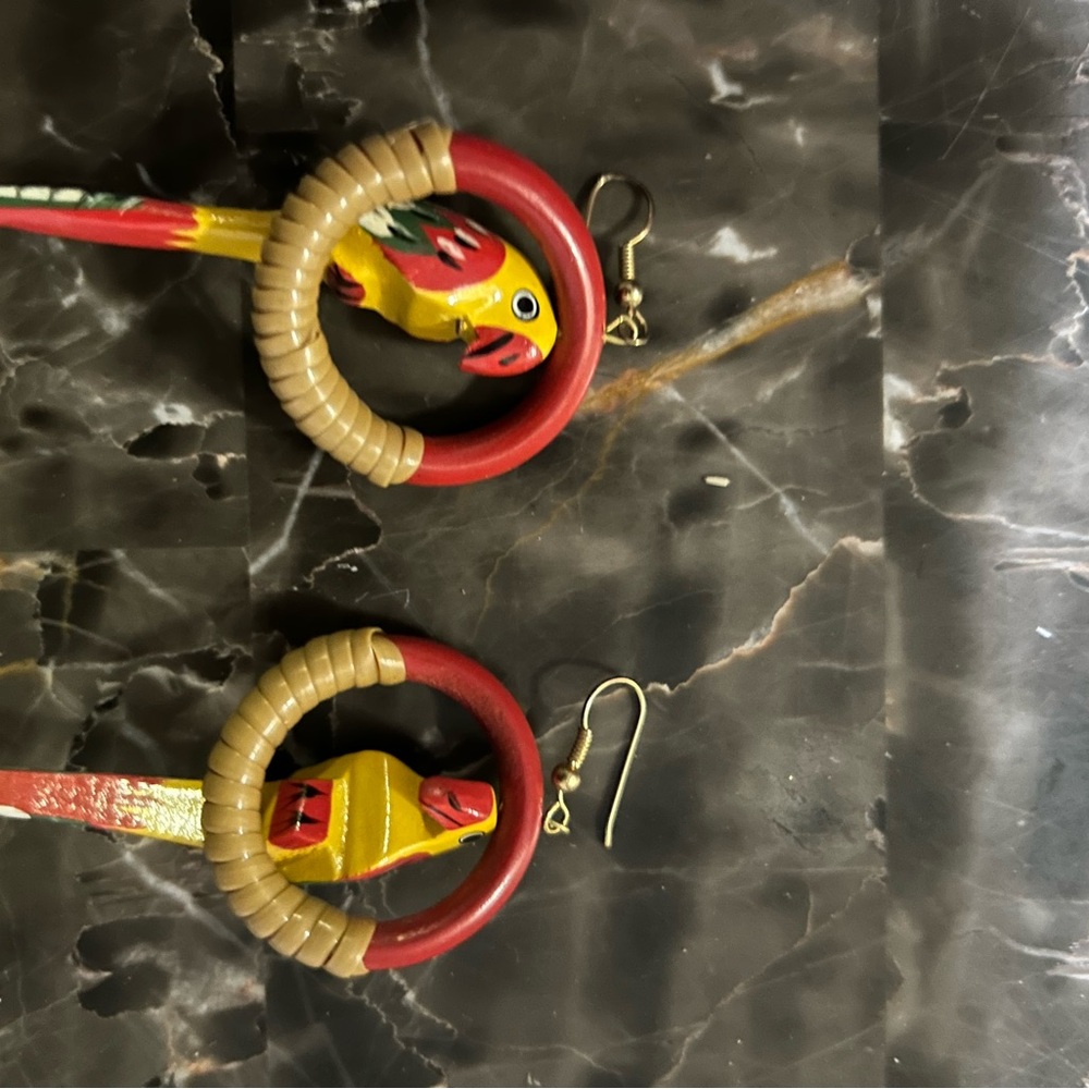 Colorful Wooden Parrot Earrings!